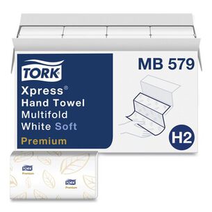 PAPER TOWELS AND NAPKINS | Tork MB579 Premium Soft Xpress 9.13 x 9.5 2-Ply 3-Panel Multifold Hand Towels - White with Blue Leaf (16/Carton)