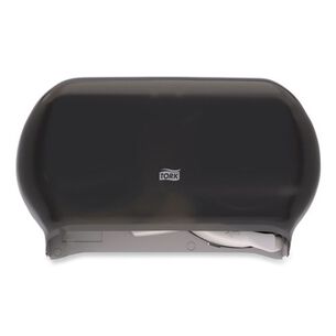 PAPER TOWEL HOLDERS | Tork 59TR 12.75 x 5.57 x 8.25 Twin Standard Roll Bath Tissue Dispenser - Smoke (1/Carton)