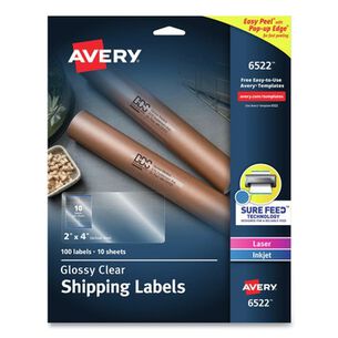 LABELS AND LABEL MAKERS | Avery 06522 Easy Peel 2 in. x 4 in. Mailing Labels with Sure Feed Technology - Glossy Clear (10/Sheet, 10 Sheets/Packt)