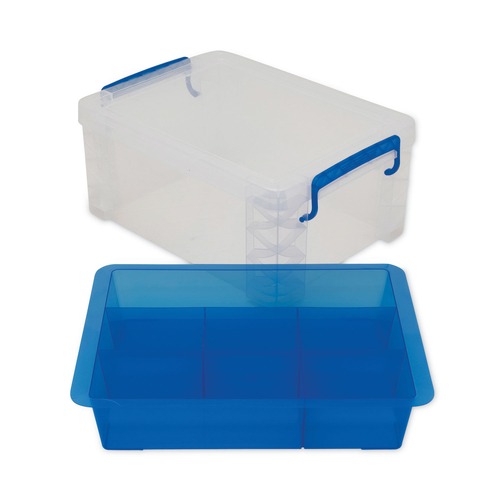 Advantus 37371 Super Stacker Divided Storage Box with 6 Sections -  Clear-Blue