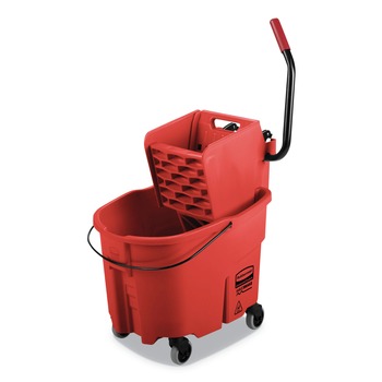 Rubbermaid Commercial FG758888RED WaveBrake 2.0 35 qt. Side-Press Plastic Bucket/Wringer Combos - Red