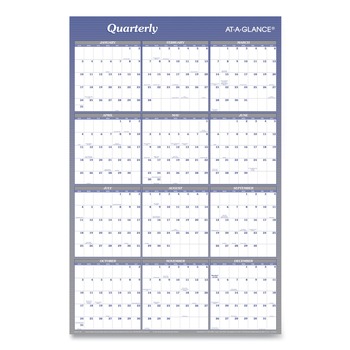 AT-A-GLANCE A1102 24 in. x 36 in. 12-Month (Jan to Dec) 2025 Vertical/Horizontal Erasable Quarterly/Monthly Wall Planner - White/Blue Sheets