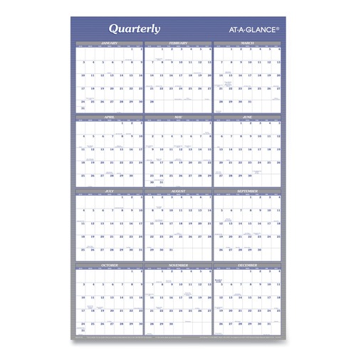 Bulletin Boards | AT-A-GLANCE A1102 24 in. x 36 in. 12-Month (Jan to Dec) 2025 Vertical/Horizontal Erasable Quarterly/Monthly Wall Planner - White/Blue Sheets image number 0