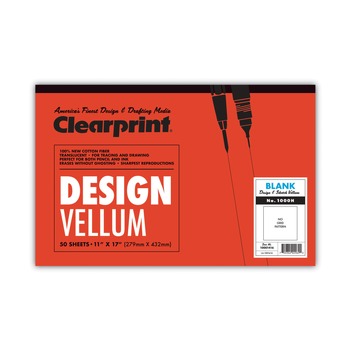 Clearprint 10001416 Design 16 lbs. 11 in. x 17 in. Vellum Paper - Translucent White (50/Pad)