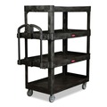 Cleaning Carts | Rubbermaid Commercial 2128657 BRUTE 24.35 in. x 54.1 in. x 62.4 in. 4 Shelves 700 lb Capacity Plastic Heavy Duty Ergo Utility Cart - Black image number 0