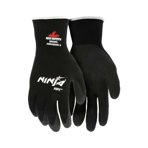 Disposable Gloves | MCR Safety N9699L Ninja HPT PVC Coated Nylon Gloves - Large Black (12/Pack) image number 0