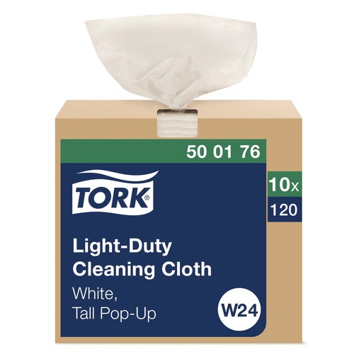 Cleaning Cloths | Tork 500176 1-Ply 8.3 in. x 16.1 in. Light Duty Cleaning Cloth Pop Up Box - White (10/Carton) image number 0