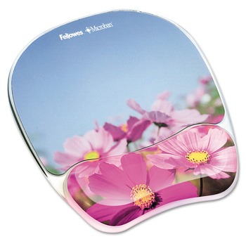 Fellowes Mfg Co. 9179001 Photo Gel 7.87 in. x 9.25 in. x 0.87 in. Mouse Pad Wrist Rest with Microban Protection - Pink Flowers Photo