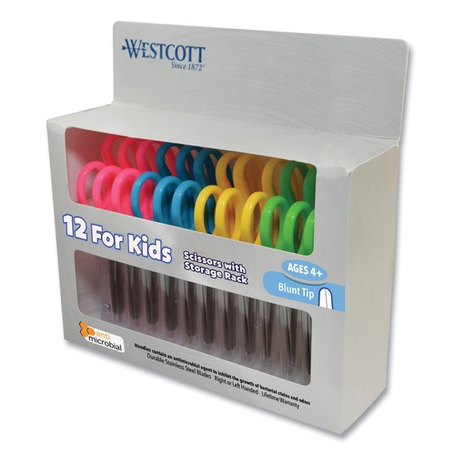 Arts & Crafts Supplies | Westcott 14871 5 in. Kids' Rounded Tip Scissors with Antimicrobial Protection - Assorted (12/Pack) image number 0