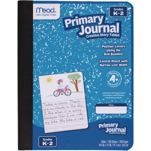 Notebooks & Pads | Mead 09554 100 Sheets 9.75-in x 7.5-in Primary Journal Half Page Ruled, Blue Marble Cover image number 0