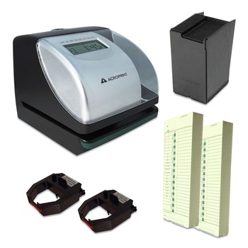 Acroprint 01-0182-200 Digital Display ES700 Time Clock and Document Stamp Bundle - Black/Silver