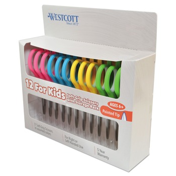 Westcott 15972 5 in. Kids' Soft Handle Scissors with Pointed Tip - Assorted (12/Pack)