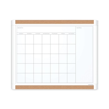 U Brands 437U00-01 PINIT 20 x 16 One-Month Magnetic Dry Erase Calendar - White Surface/White Plastic Frame