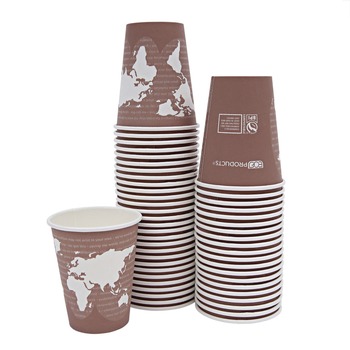 CUPS AND LIDS | Eco-Products EP-BHC8-WAPK 8 oz. World Art Renewable and Compostable Paper Hot Cups - Brown/White (50/Pack)