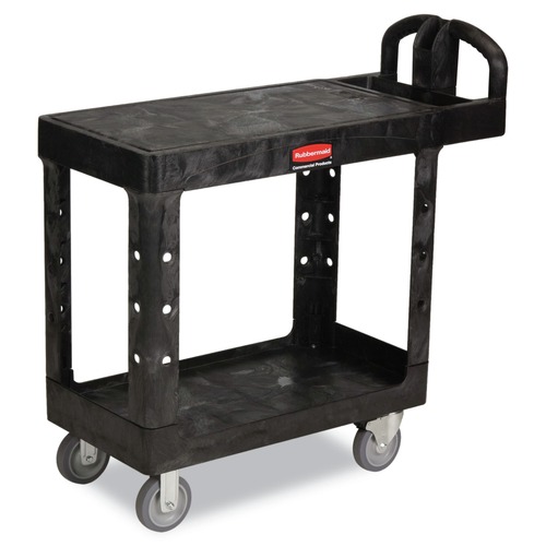 Cleaning Carts | Rubbermaid Commercial FG450500BLA 19.19 in. x 37.88 in. x 33.33 in. 500 lb. Capacity Plastic Flat Shelf Utility Cart - Black image number 0