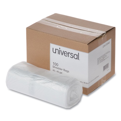 Paper Shredders & Accessories | Universal UNV35946 40 - 45 Gallon High-Density Shredder Bags - Clear (100/Box) image number 0