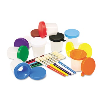 Creativity Street PAC5104 No-Spill Cups and Coordinating Brushes - Assorted Colors (10/Set)