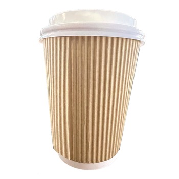 CUPS AND LIDS | Karat C-KRC512 12 oz. Paper Ripple Hot Cups - Kraft/White (500/Carton)