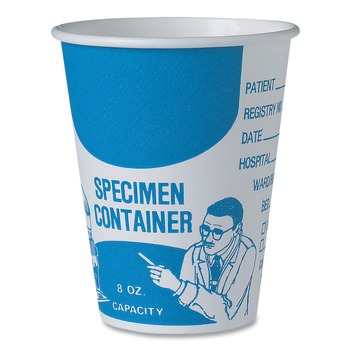 SOLO SC378-3008 8 oz Paper Specimen Cups - Blue/White (50/Sleeve, 20 Sleeves/Carton)