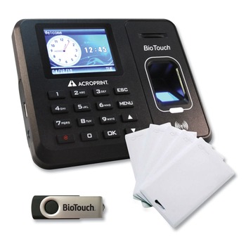 Acroprint 01-0276-200 10000 Employees Biotouch Time Clock and Badges Bundle - Black