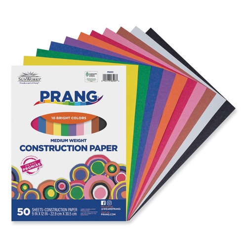 Art & Craft Paper | Prang P6503 50 lbs. Text Weight 9-in x 12-in SunWorks Construction Paper - Assorted (50/Pack) image number 0