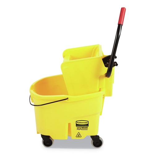 Mop Buckets | Rubbermaid Commercial FG748000YEL WaveBrake 2.0 26 qt. Side-Press Plastic Bucket/Wringer Combos - Yellow image number 0