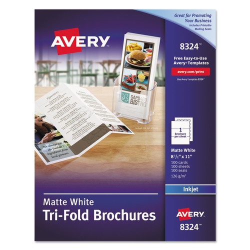 Art & Craft Paper | Avery 08324 8.5 in. x 11 in. 92 Bright Tri-Fold Brochures - Matte White (100/Box) image number 0