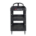 Cleaning Carts | Rubbermaid Commercial 2196862 BRUTE 25.24 in. x 44 in. x 47 in. 3 Shelves 600 lb Capacity Resin 3-Shelf Heavy-Duty Ergo Lipped Utility Cart - Black image number 0