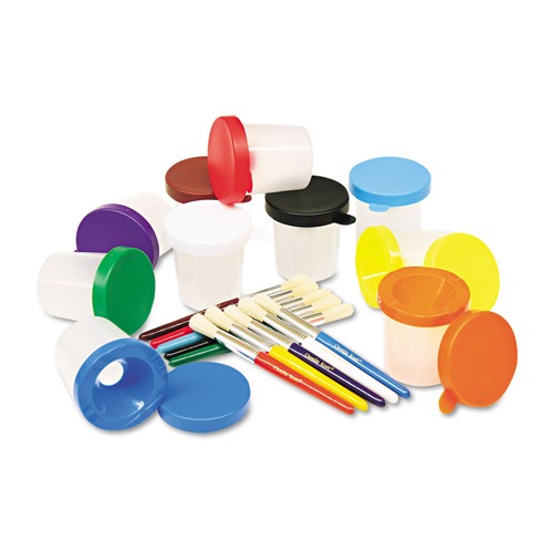 Arts & Crafts Supplies | Creativity Street PAC5104 No-Spill Cups and Coordinating Brushes - Assorted Colors (10/Set) image number 0