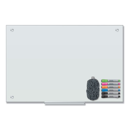 White Boards | U Brands 3970U00-01 35 in. x 23 in. Magnetic Glass Dry Erase Board Value Pack - Frosted White image number 0