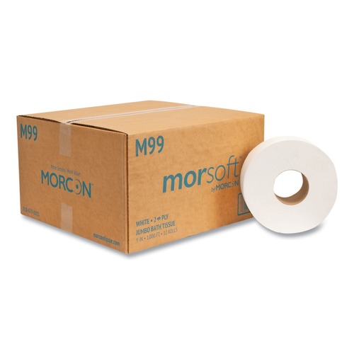 Toilet Paper | Morcon Paper M99 3.3 in. x 1,000 ft 2-Ply Septic Safe Bath Tissue - Jumbo White (12/Carton) image number 0