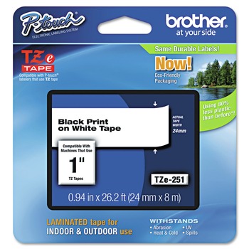 Brother P-Touch TZE251 0.94 in. x 26.2 ft. TZe Standard Adhesive Laminated Labeling Tape - Black on White