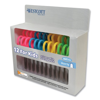 Westcott 14871 5 in. Kids' Rounded Tip Scissors with Antimicrobial Protection - Assorted (12/Pack)