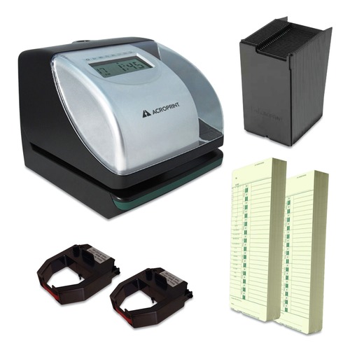 Clocks | Acroprint 01-0182-200 Digital Display ES700 Time Clock and Document Stamp Bundle - Black/Silver image number 0