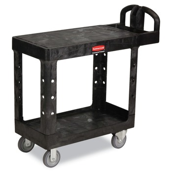 Rubbermaid Commercial FG450500BLA 19.19 in. x 37.88 in. x 33.33 in. 500 lb. Capacity Plastic Flat Shelf Utility Cart - Black