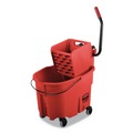 Mop Buckets | Rubbermaid Commercial FG758888RED WaveBrake 2.0 35 qt. Side-Press Plastic Bucket/Wringer Combos - Red image number 0