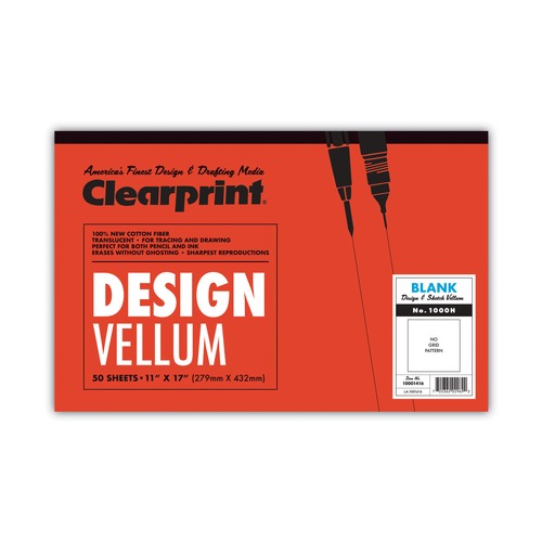 Art & Craft Paper | Clearprint 10001416 Design 16 lbs. 11 in. x 17 in. Vellum Paper - Translucent White (50/Pad) image number 0