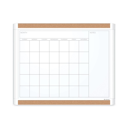 White Boards | U Brands 437U00-01 PINIT 20 x 16 One-Month Magnetic Dry Erase Calendar - White Surface/White Plastic Frame image number 0