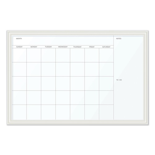 White Boards | U Brands 2075U00-01 30 x 20 Magnetic Dry Erase Calendar with Decor Frame - White Surface/White Wood Frame image number 0